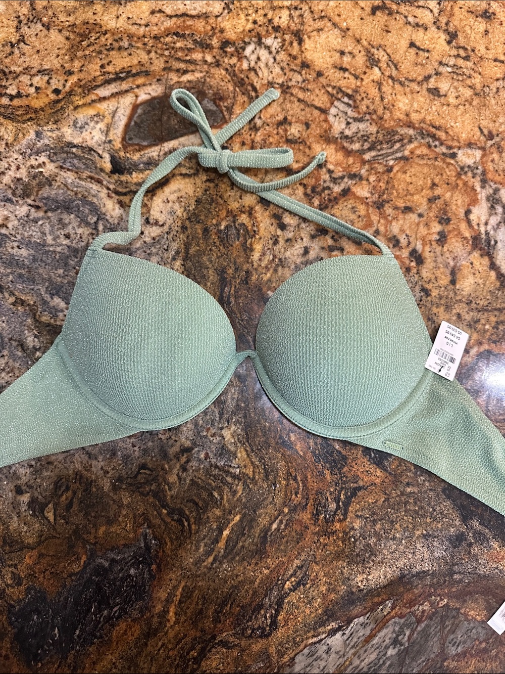 PINK Victoria's Secret Sage Green Textured Halter Bra